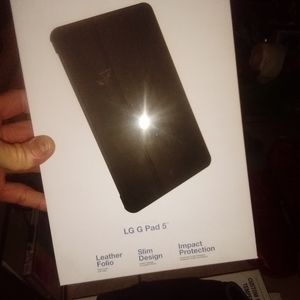 Tablet cases and tempered glass for a LG G Pad 5, all black.